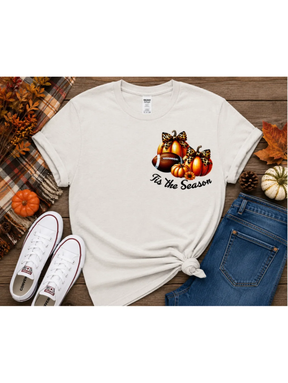 Fall Pumpkin Football Graphic Women Tan Cream Orange Short Sleeve T-Shirt XL